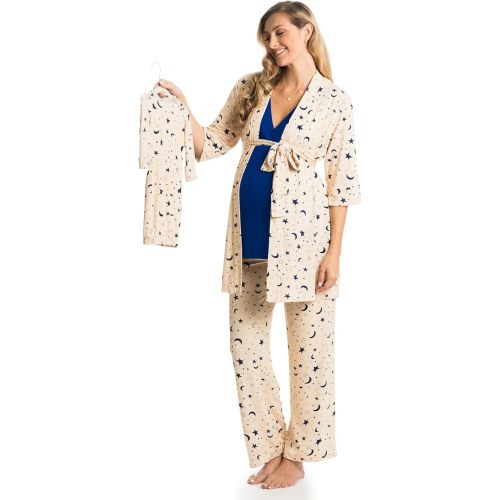 5 Piece Maternity and Nursing PJ Pant Set for Mom and Baby