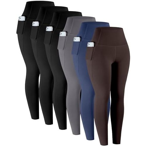 LZYVOO Leggings with Pockets for Women, 6 Packs Soft High Waisted Tummy Control Workout Yoga Pants