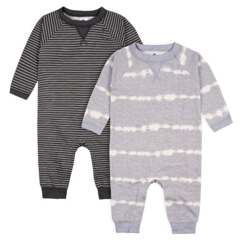 Gerber Baby Boys' Raglan Sleeve Romper, 2-pack, Light Gray & Stripes, 3-6 Months
