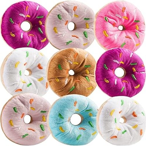 Bedwina Plush Donuts with Sprinkles - (Pack of 12) 1 Dozen Stuffed Donut Pillow Toy Party Favors, Donut Party Supplies Decorations and Stocking Stuffers for Kids