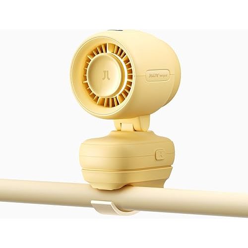 JISULIFE 2026 Clip Fan – Small & Stylish with 38H Cooling, Soft Night Light, One‑Click Detachable for Stroller or Desk, Safe Stroller Fan for Crib Car Seat Nursery Travel, Gifts for Baby Mom (Yellow)