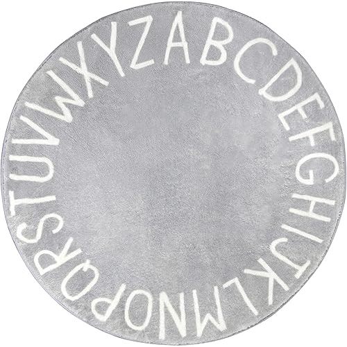 Topotdor Round Kids Play Rug Alphabet Nursery Area Rug Extra Large Soft Crawling Play Mat for Children Toddlers Bedroom (47 inch, Grey)