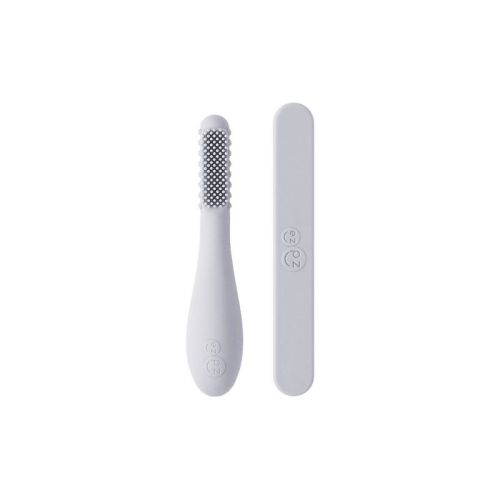 ezpz Baby-Led Toothbrush + Tongue Depressor Extra Soft Dual Pack - 2ct - Pewter