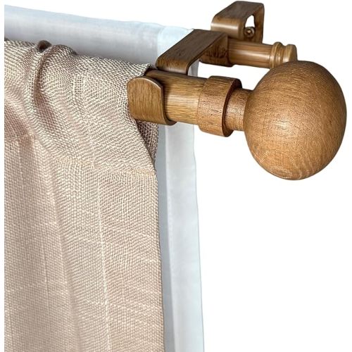 Adjustable 36-72 Inch Faux Wood Double Curtain Rods for 24-68 Inches Windows, 1 Inch Diameter Heavy Duty Drapery Rod with Wood Grain Round Finials, Decorative Vintage Curtain Rod for Farmhouse