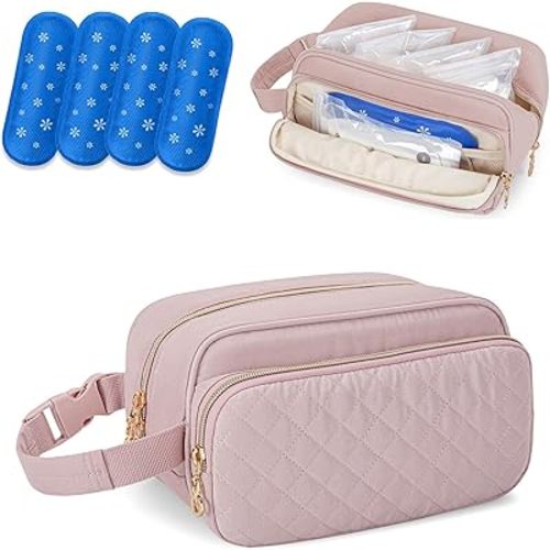 Damero Breastmilk Cooler Bag with 4 Ice Packs, Breast Milk Cooler Travel Bag Fit for Milk Bags or Bottles, with Buckle Handle for Breastfeeding Moms Travel/Daycare, Pink