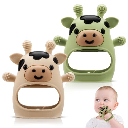 2 Pack Baby Teething Toys 3-6 6-12 Months, Silicone Teether Mittens | BPA Free, Adjustable Anti Drop, Multiple Textures for Teething Relief, Infants Chew Toys, Newborn Gifts, Dishwasher Safe