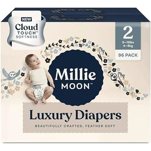 Millie Moon Diapers Sizes 1-6 Luxury Diapers COUCHES DE Luxe (Choose Size) (Size 2-96 Diapers (9lbs-18lbs))