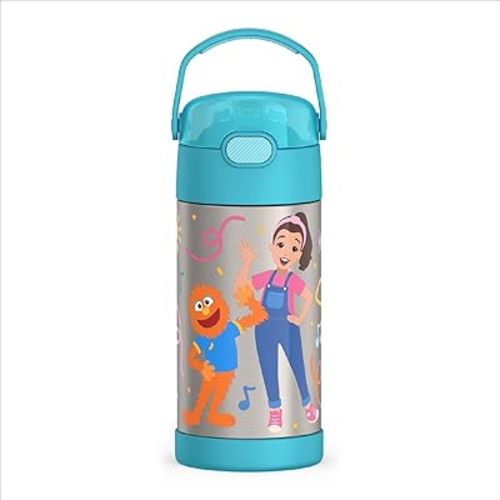 THERMOS FUNTAINER Water Bottle with Straw - 12 Ounce - Kids Stainless Steel Vacuum Insulated Water Bottle with Lid, Ms. Rachel