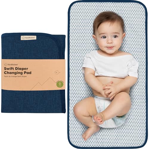 KeaBabies Portable Diaper Changing Pad, Easy Wipe Clean - Foldable Waterproof Baby Changing Mat for Diaper Bag, Compact, Lightweight, 25x13 Newborn, Infant, Baby Changer Travel Essential (Navy Blue)