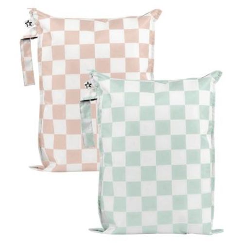 Tiny Twinkle Mess-Proof Waterproof Washable Baby/Toddler Wet Bags for Diapers, Swimsuits and Travel (Unisex Checkers)