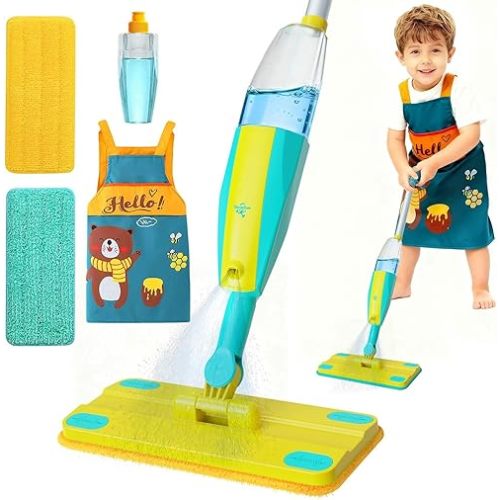 Kids Spray Mop,Toddlers Cleaning Play Sets with Real Water Sprayer,Includes Versatile Apron,Pretend Play Sets,Toddler Kids Cleaning Toy Set,Montessori Cleaning Set,Gifts for Boys Girls