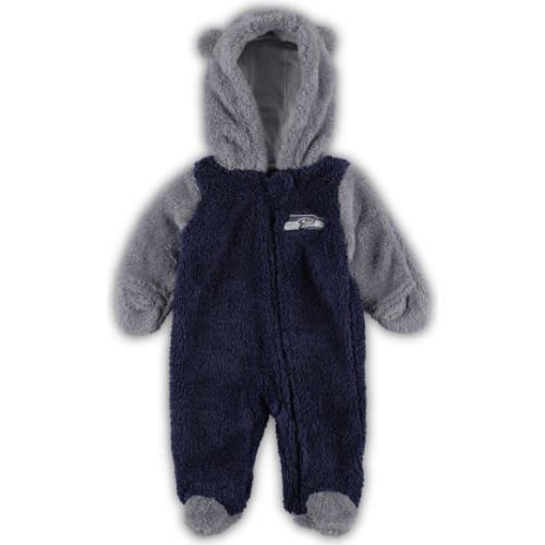Newborn & Infant College Navy/Gray Seattle Seahawks Game Nap Teddy Fleece Bunting Full-Zip Sleeper, 6-9 M