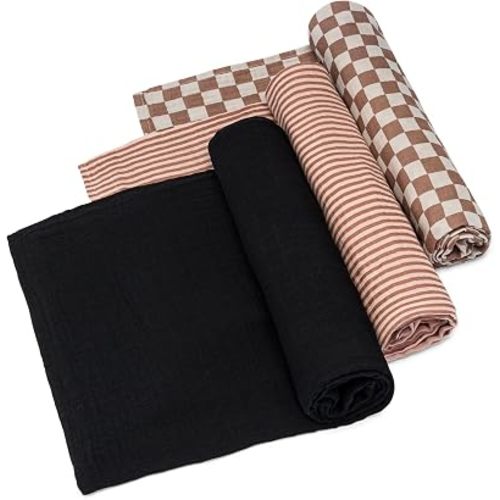 Parker Baby Co. Soft Muslin Baby Swaddle Blankets, 3 Pack - Rosewood Set