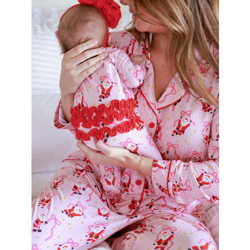Christmas Zipper Ruffle Footie in Jolly Ribbons | Caden Lane