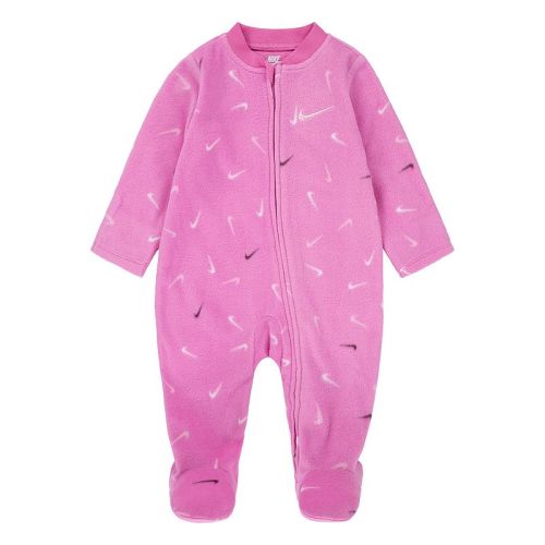 Newborn Baby Girls Nike Swoosh Pattern Logo Microfleece Footed Coverall