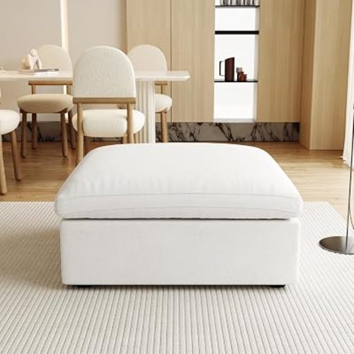 Lazur Modular Ottomans Sofa, Chenille Cloud Couch for Living Room, Deep Seat Ottomans, White, Easy Assembly