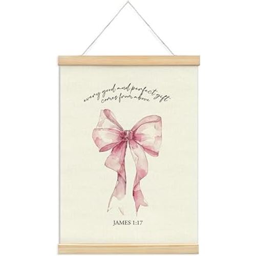 foedor Christian Wall Art, Coquette Bow Themed Gifts, Scripture Wall Art Poster Hanger Frame, Bible Verses Posters, Christian Decor for Bedroom, Living Room, Office 12x16(pink)