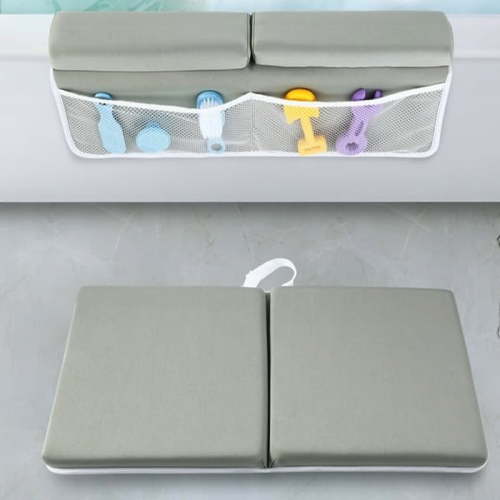 Beslands Comfortable 26'' Extra Long 2.4'' Thick Memory Foam Bath Kneeler and Rest Pad Set - Quick Dry, Anti-Slip, Foldable Bathtub Mat with Toy Organizer Pockets for Knee & Arm Support - Ideal