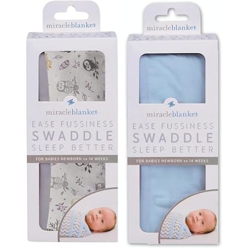 Miracle Blanket Swaddle Wrap Bundle - Boy, Girl, or Neutral Receiving Baby Blanket - Soft, Wearable Sleep Sack Essential for Newborns and Infants (Forest Owls & Blue)