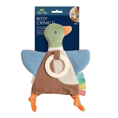 Bitzy Crinkle™ Mallard Sensory Crinkle Toy with Teether