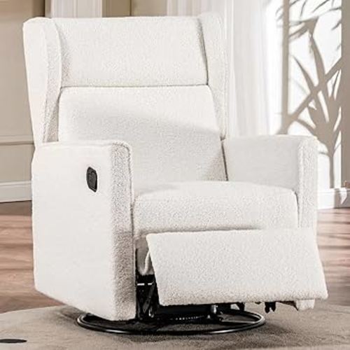 COMHOMA Nursery Rocking Chair Teddy Upholstered Swivel Rocker Recliner Manual Glider Reclining Chair for Living Room Bedroom Offices (Beige,1 PCS)