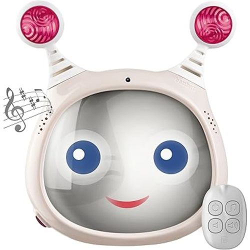 Oly Active Baby Car Mirror – Shatter-Proof Rear Facing Infant Mirror Entertains, Soothes, and Keeps Baby Visible – 10 x 11.7 x 3.1 In. Adjustable Headrest Mirror with Remote Control by Benbat, Beige