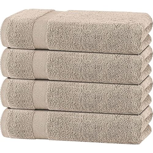 Wealuxe Taupe Bath Towels 27x54 Inch, Cotton Towel Set for Bathroom, Hotel, Gym, Spa, Soft Extra Absorbent Quick Dry 4 Pack