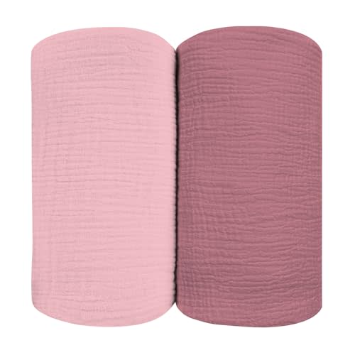 breebleep Muslin Swaddle Blankets for Baby Girls, Pink Receiving Blankets for Baby, Large Size 47 x 47 Inches, Soft Breathable Cotton for Unisex Newborn 2 Packs, Pink + Rosy