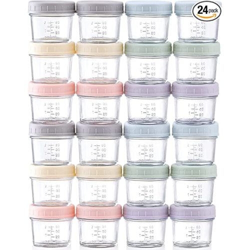 VITEVER 24-Pack Glass Baby Food Storage Containers - 4 oz Baby Food Storage Jars With Lids, Baby Food Maker, Microwave, Dishwasher & Freezer Safe