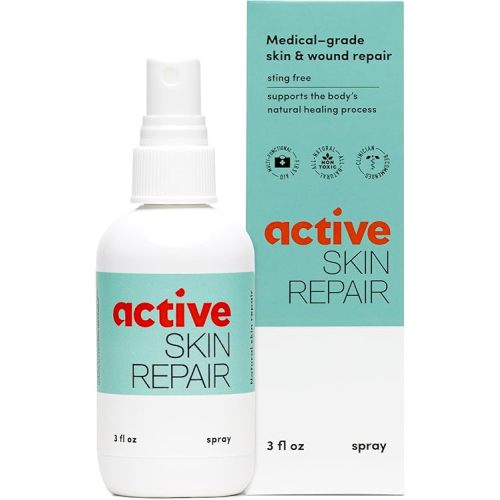 Active Skin Repair First Aid Healing Skin Spray - Natural & Non-Toxic with Hypochlorus Acid for Minor Cuts, Wounds, Scrapes, Rashes, Sunburns, & More, 3 oz