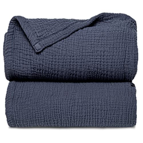 Lulu moon Muslin Quilt Blanket, Crib Blanket for Baby and Toddler,47x47 Inches(Blue)