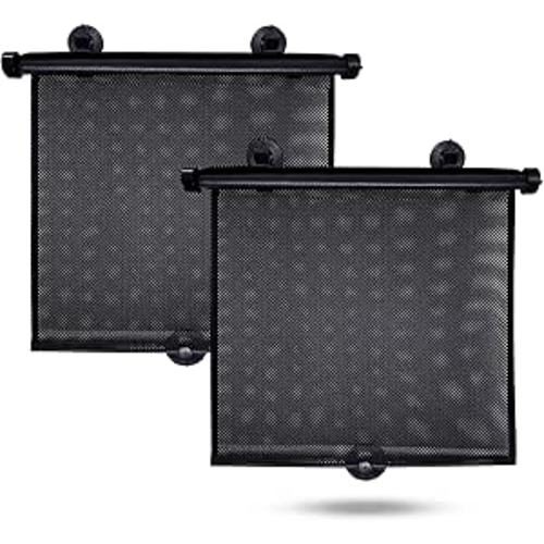 EcoNour Car Side Window Sun Shade (2 Pack) | Retractable Roller Sunshade for Kids | Baby Car Window Shades for UV and Sun Glare Protection | Baby Travel Accessories (15"x17")