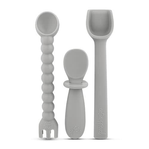 Ryan & Rose Ultimate Baby Utensil Set of 3 Silicone Baby Spoons Silicone feeding set for baby led weaning, self feeding 6 months, toddler utensils (Slate)