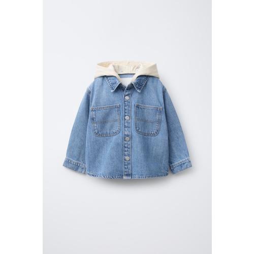 REMOVABLE HOOD DENIM OVERSHIRT - Mid-blue | ZARA United States