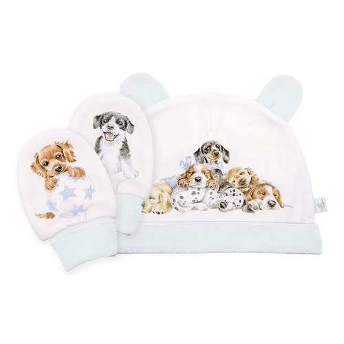 Little Wren Baby Boys Little Paws Dog Newborn Hat and Mitten Set