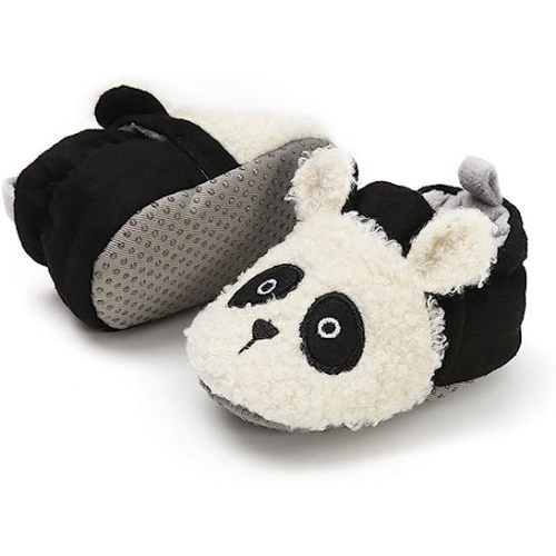 Timatego Newborn Baby Boys Girls Cozy Fleece Booties with Grippers Stay On Slipper Socks Infant Toddler Crib Winter Shoes for Boys Girls