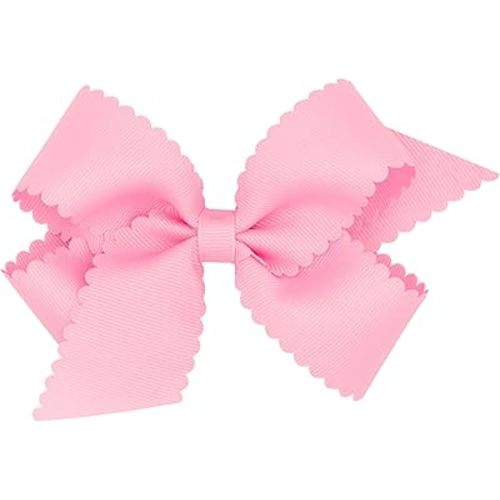 Wee Ones Girls' Classic Grosgrain Hair Bow with Scalloped Edges, No-Slip Hair Clip, Handmade, Pearl Pink, Medium