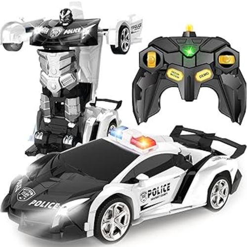 Transform Remote Control Car - Rc Cars, One-Button Transforming, 360° Rotation Drifting, 2.4ghz 1:18 Scale, Gift Kids Aged 4-6 Year Old Boys/Girls, Police Car Black
