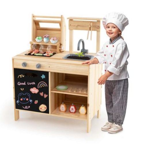 Costway Wooden Barbecue Grill Playset with Play Food Grilling Tools & Accessories