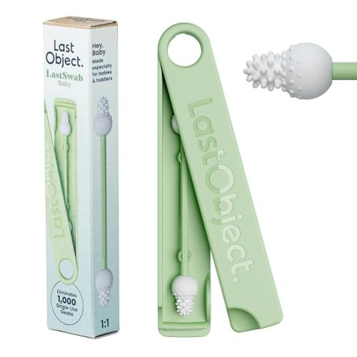 LastSwab™ Baby Reusable Cotton Swabs for Newborns & Infants - Gentle Silicone Safety Swabs, Ear & Nose Cleaner - Washable Single-Use Swab Alternative, BPA-Free, Zero Waste - Green