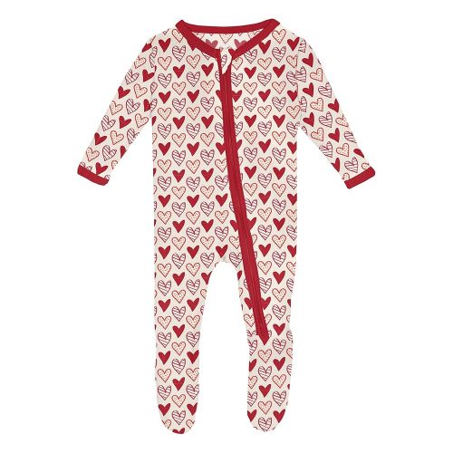 KicKee Full of Hearts Footie with Zipper, One Piece Boy or Girl Baby Clothes