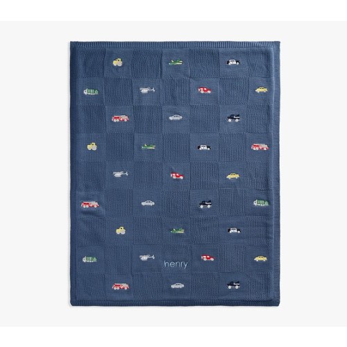 Embroidered Transportation Sherpa Baby Blanket