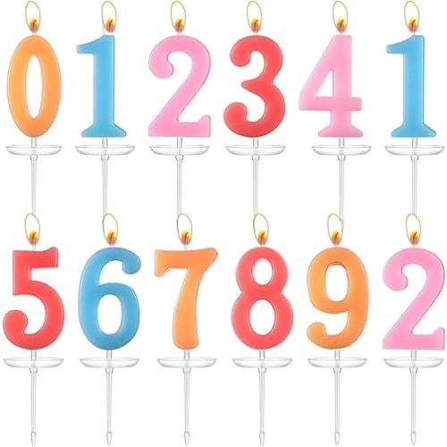BBTO 12 Pcs Birthday Number Candle Cake Numeral Candles Christmas New Year Rainbow 0 - 9 Cake Topper Decoration for Birthday, Party, Wedding, Celebration, 10 Pcs of 0 - 9 and Extra 2 Pieces of 1, 2