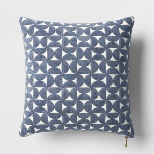 Velvet Jacquard Geo Square Throw Pillow Blue/Ivory - Threshold™: Contemporary Textured Design, Zipper Closure, Machine Washable