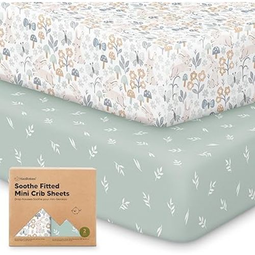 2-Pack Mini Crib Sheets Fitted - 38x26 Pack N Play Sheets for Pack and Play Mattress, Organic Cotton, Soft & Breathable Playard Bedding, Neutral Mini Toddler Bed Cover for Boys, Girls (Prairie)