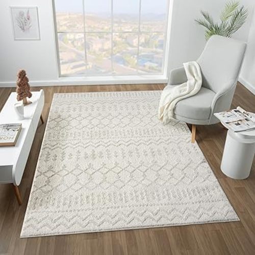LUXE WEAVERS Ibiza Collection 8742 Cream 5x7 Modern Abstract Area Rug
