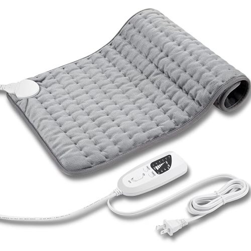 24"x12" Heating Pad, Electric Heating Pad for Dry & Moist Heat, Electric Heat Pad with Multiple Temp & Timer Settings, Auto Off, Silver Gray