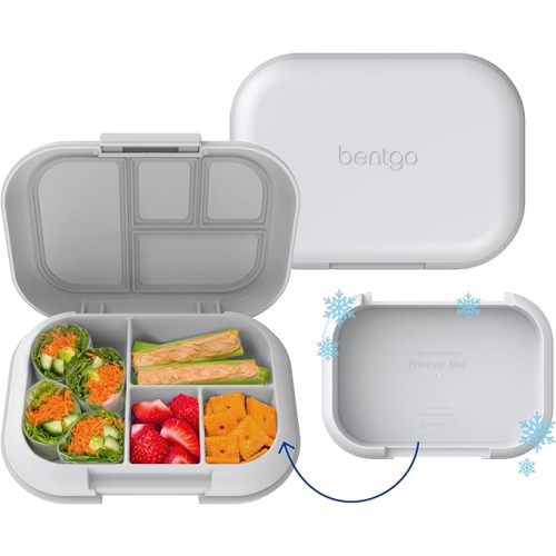 Bentgo Chill Kids Leak-Proof Lunch Box - 4-Compartment Bento Box with Built-In Ice Pack, 3.3 Cup Capacity, PFAS & BPA-Free, Microwave & Dishwasher Safe, Ideal Size for Ages 3 to 7 (Gray)