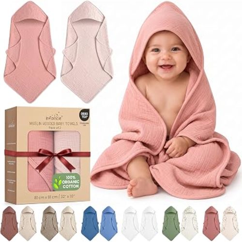 100% Organic Cotton 2 PK Muslin Baby Towels for Newborn 81x81 cm