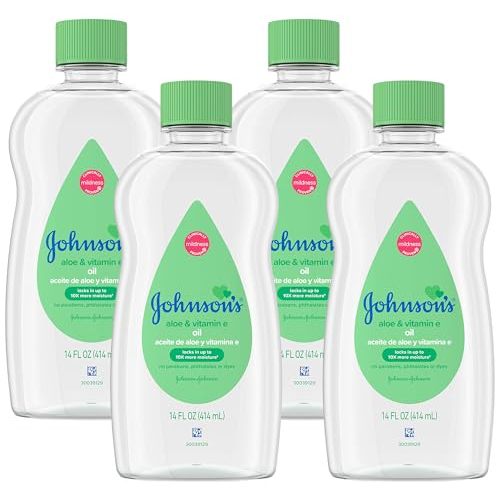 Johnson's Baby Johnson & Johnson Baby Oil, Aloe Vera & Vitamin E, Multicolor, 14 Fl Oz (Pack of 4)
